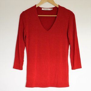 Orange Red 3/4 Sleeve V-Neck Top